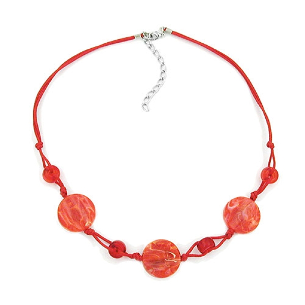 Kette 3x Scheibe Kunststoff hellrot-marmoriert Kordel rot 45cm