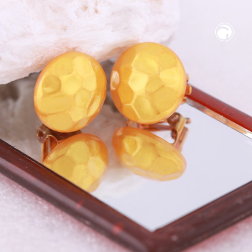 Ohrring Clip 16mm Kunststoff gelb-seidig-glänzend gehämmert