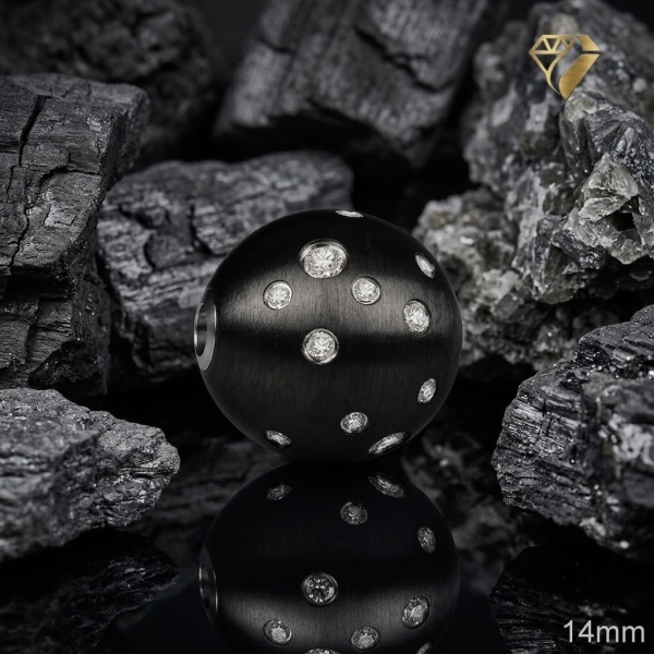 Wechselschliesse Edelstahl PDV schwarz matt Kugel Zirkonia gestreut 14-18mm