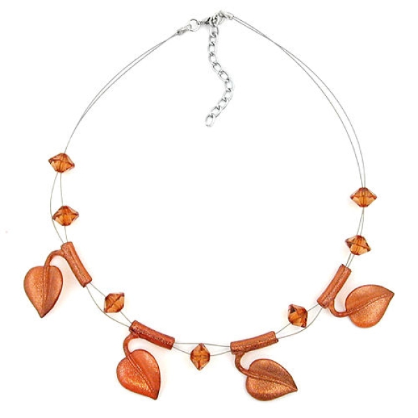 Kette Drahtkette 4x Blätter braunton-flitter Kunststoffperlen 44cm