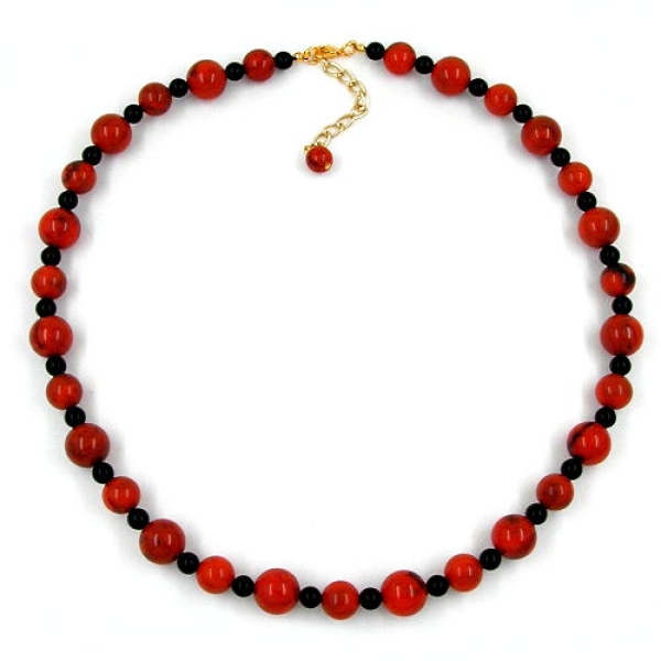 Kette 10-12mm Perlen Kunststoff orange-schwarz-marmoriert 50cm