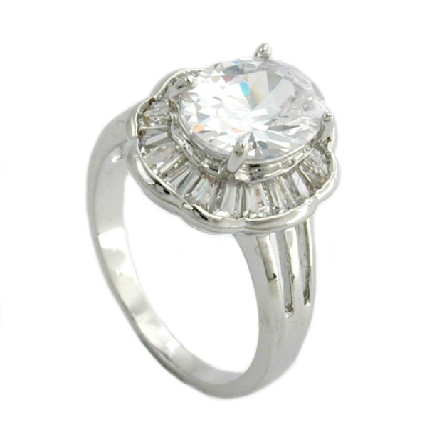 Ring 16x14mm ovaler Zirkonia mit vielen kleinen rhodiniert Ringgröße 54