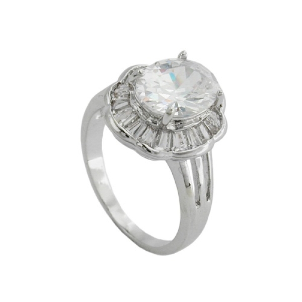 Ring 16x14mm ovaler Zirkonia mit vielen kleinen rhodiniert Ringgröße 54