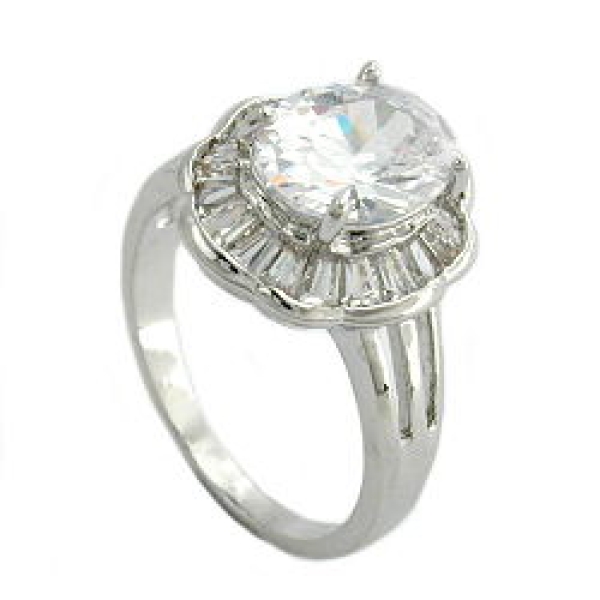 Ring 16x14mm ovaler Zirkonia mit vielen kleinen rhodiniert Ringgröße 54