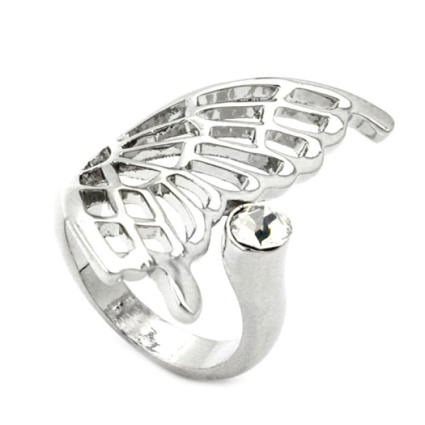 Ring 31x18mm halber Schmetterlingsflügel mit 1 Glasstein rhodiniert Ringgröße 54