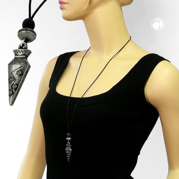 Kette 67x12mm spitze Tüte Kunststoff altsilberfarben Kordel schwarz 90cm
