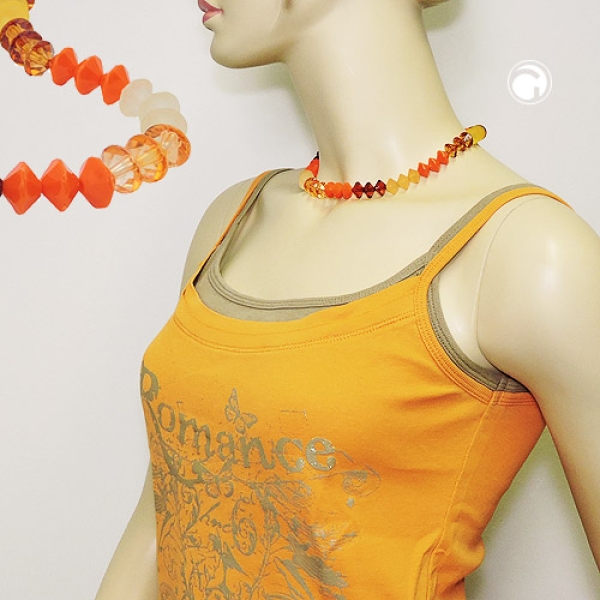 Kette 12x9mm Facettenperlen Kunststoff orange gelb braun 42cm