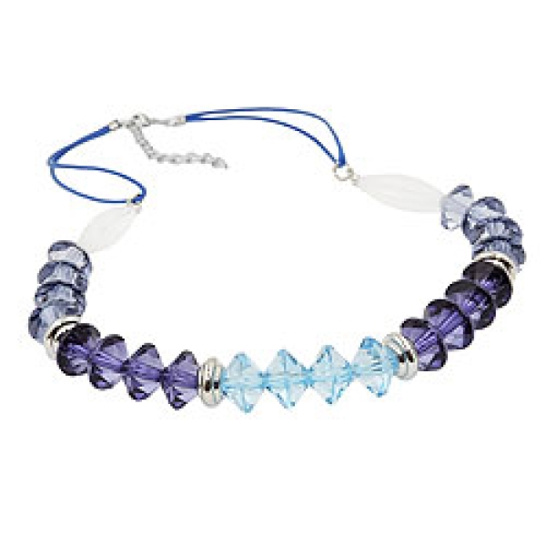 Kette 12x9mm Facettenperle Kunststoff blau mit Kordel blau 45cm