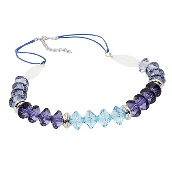 Kette 12x9mm Facettenperle Kunststoff blau mit Kordel blau 45cm