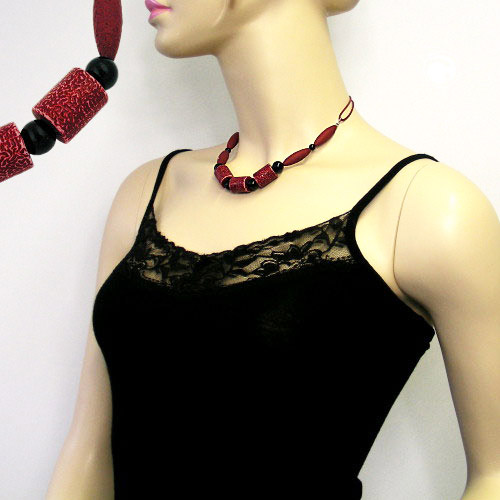 Kette 3x Walze dunkelrot Kunststoff Kordel weinrot 45cm