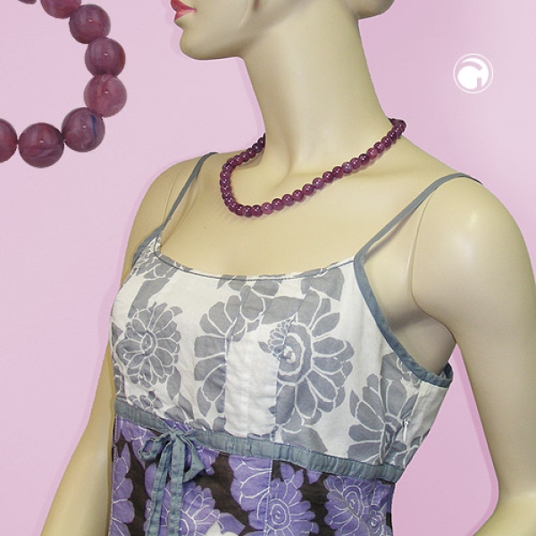 Kette 10mm Rundperle flieder-violett-marmoriert Kunststoff 50cm