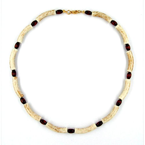 Kette 25x6mm Rohr Kunststoff beige und Holzolive braun 40cm