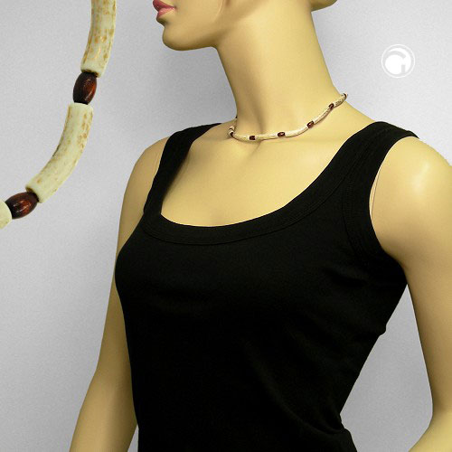 Kette 25x6mm Rohr Kunststoff beige und Holzolive braun 40cm