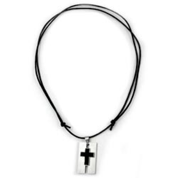 Kette 35x20mm Kreuz Edelstahl schwarz emailliert Kordel schwarz 90cm