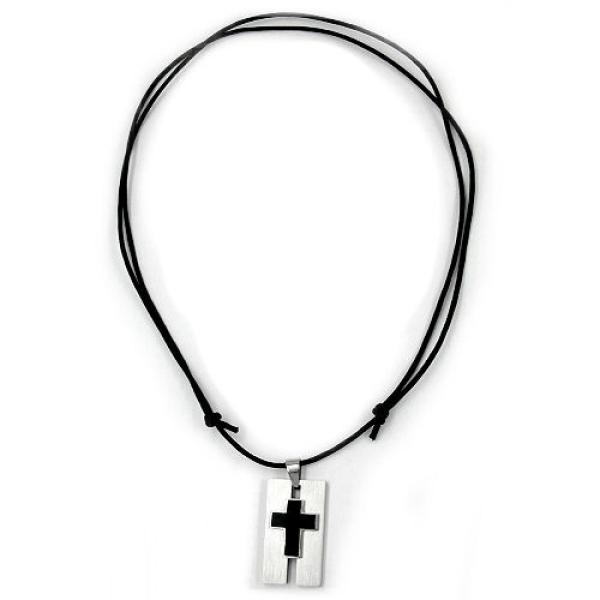 Kette 35x20mm Kreuz Edelstahl schwarz emailliert Kordel schwarz 90cm