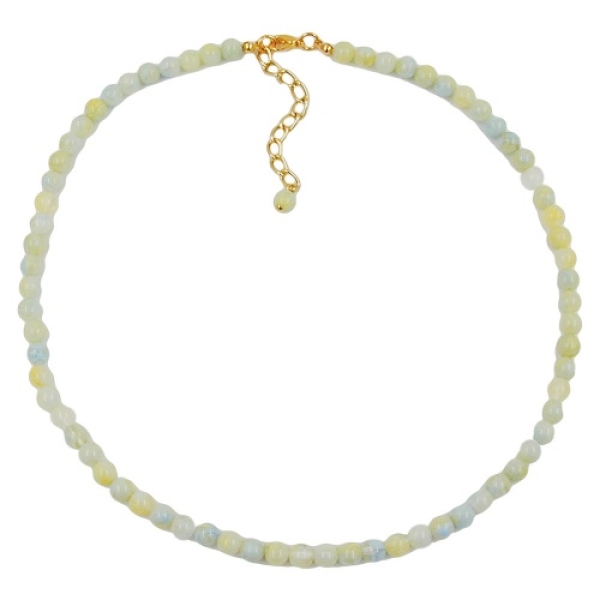 Kette 6mm Kunststoffperlen gelb-grün-blau-weiß-marmoriert 42cm