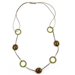 Kette 25x25x12mm Nugget Kunststoff oliv-braun-AB Kordel braun 100cm