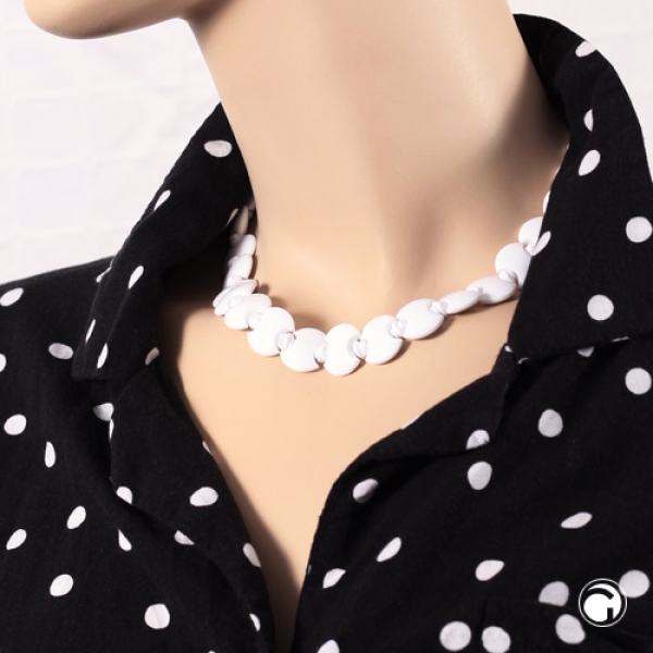 Kette 18mm Scheibe Kunststoff weiß glänzend Knotenperle weiß 43cm