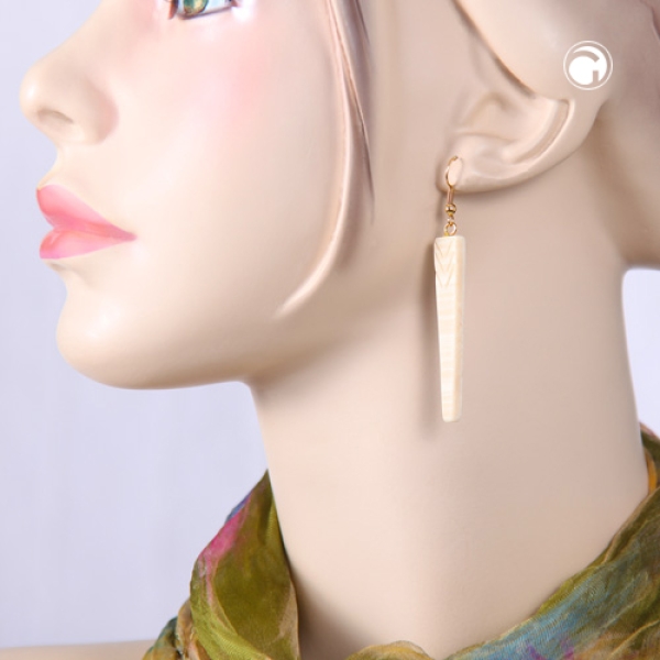 Ohrring Ohrhaken 70x10mm Keil mit Kerben beige-natur Kunststoff