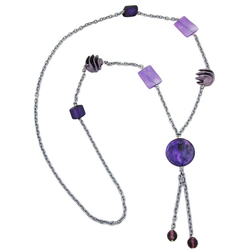 Kette Kunststoffperlen lila-flieder-grau-marmoriert Alu-Ankerkette grau 95cm