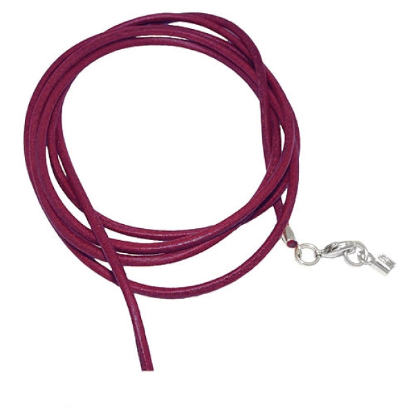 Lederband Rundschnur Rindleder 2mm fuchsia beere gefärbt mit 1x Verschluss silberfarbig 1m