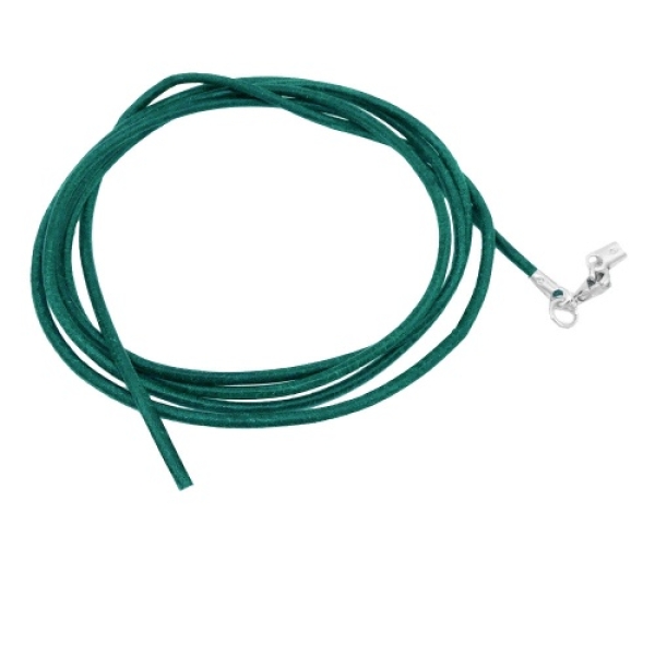 Lederband Rundschnur Rindleder 2mm türkis gefärbt mit 1x Verschluss silberfarbig 1m