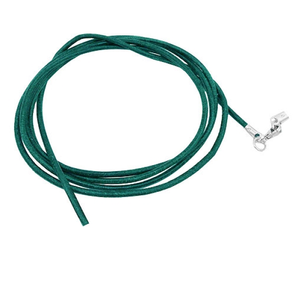 Lederband Rundschnur Rindleder 2mm türkis gefärbt mit 1x Verschluss silberfarbig 1m