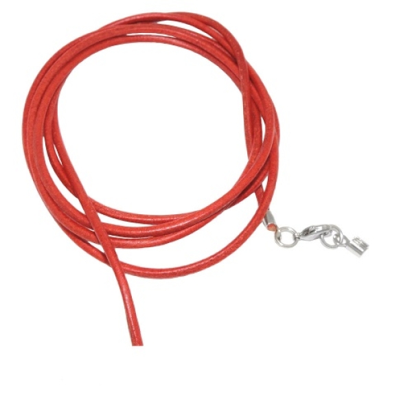 Lederband Rundschnur Rindleder 2mm orange gefärbt mit 1x Verschluss silberfarbig 1m
