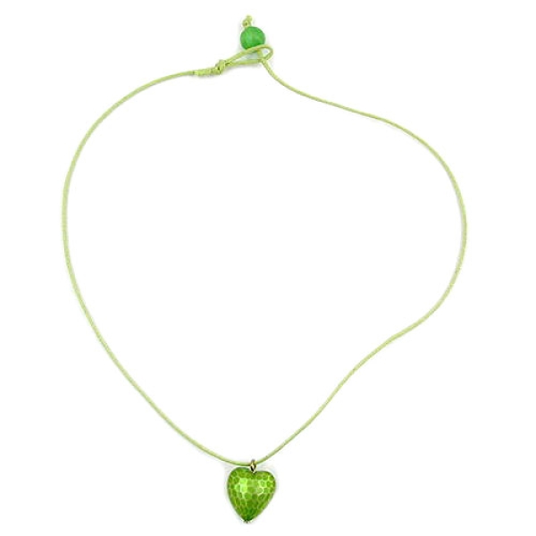 Kette Kinderkette Herz grün mit Schliff Kordel hellgrün 40cm