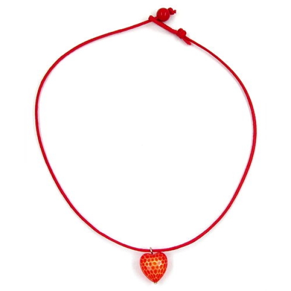 Kette Kinderkette Herz Kunststoff rot mit Muster Kordel rot 40cm
