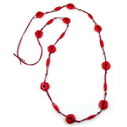 Kette geknotet Kunststoffperlen rot-glänzend Kordel rot 100cm