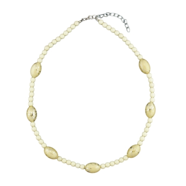 Kette 18x12mm Olive elfenbein-silberfarbig gesprenkelt Kunststoff 50cm