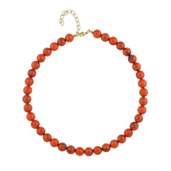 Kette 10mm Rundperle orange-schwarz-marmoriert Kunststoff 45cm