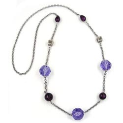 Kette Facettenperle Kunststoff lila Alu-Ankerkette grau 100cm