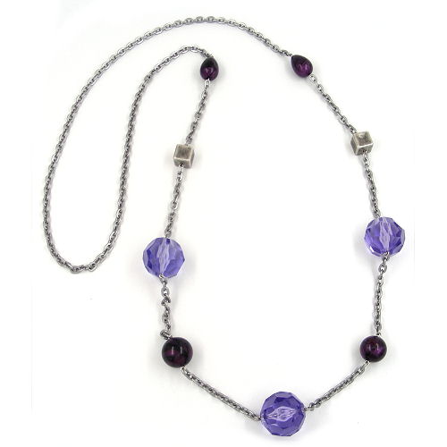 Kette Facettenperle Kunststoff lila Alu-Ankerkette grau 100cm