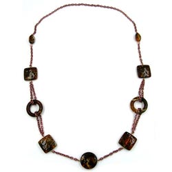Kette Ringe Vierecke Kunststoff braunton Alu-Kette kupferfarben 90cm