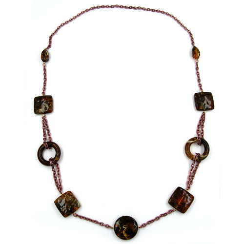 Kette Ringe Vierecke Kunststoff braunton Alu-Kette kupferfarben 90cm