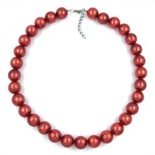 Kette 16mm Perlen Kunststoff rostrot-seidig-glänzend 50cm