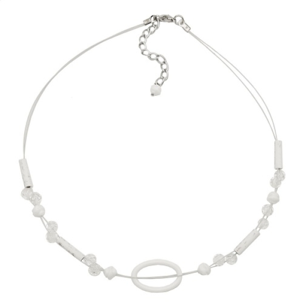 Kette Drahtkette 25x16mm Ring oval weiß transparent Kunststoff 42cm