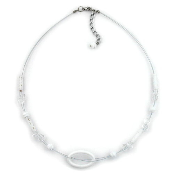 Kette Drahtkette 25x16mm Ring oval weiß transparent Kunststoff 42cm