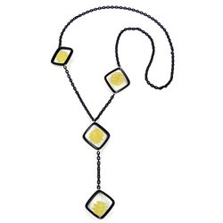 Kette 31mm Viereck schwarz Spiralperle gelb Alu-Ankerkette 90cm