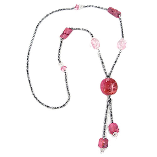 Kette 30mm Nugget Kunststoff rosa-marmoriert Alu-Ankerkette grau 90cm