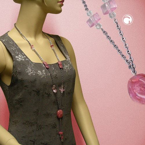 Kette 30mm Nugget Kunststoff rosa-marmoriert Alu-Ankerkette grau 90cm