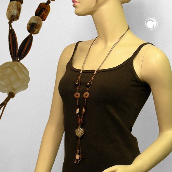Kette 30mm Spiralperle Kunststoff beige Kordel braun 100cm