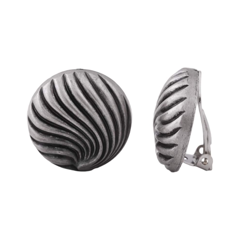 Clip Ohrring ca. 21mm Muscheldekor altsilberfarben matt antik geschwärzt Kunststoff