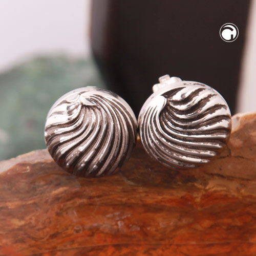 Clip Ohrring ca. 21mm Muscheldekor chromfarben antik geschwärzt Kunststoff