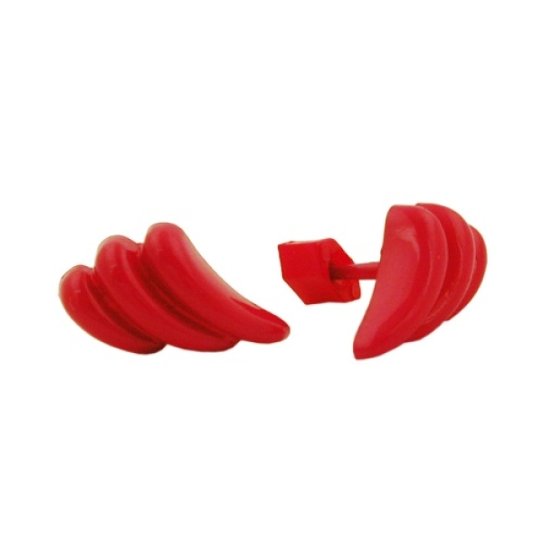 Ohrstecker Ohrring 8x15mm Bogen Schweif gerillt rot-glänzend Kunststoff Vollplastik