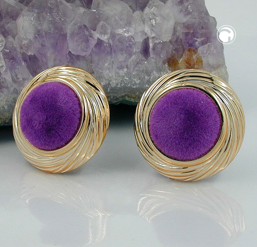 Clip Ohrring 33mm Kunststoff goldfarben Veloursamt lila