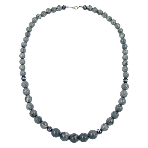 Kette Perlen verlaufend grau-marmoriert glänzend Kunststoff 60cm