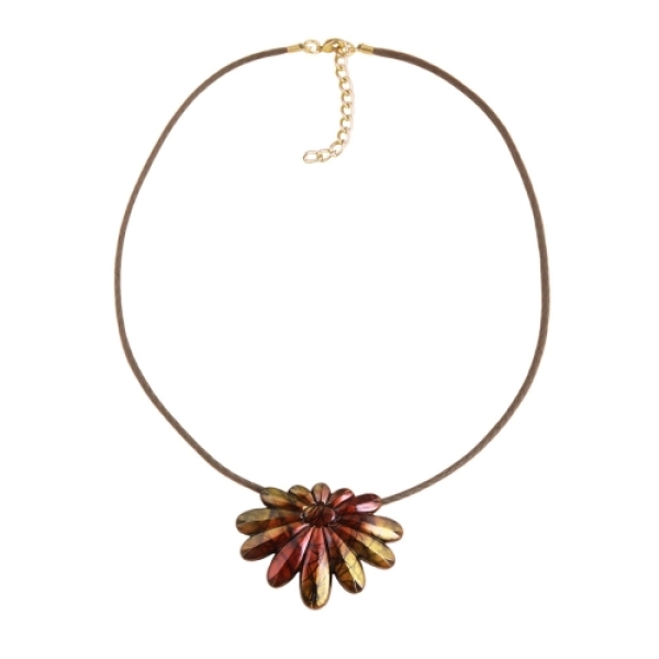Kette Blume peacock braun-grün Kordel 45cm